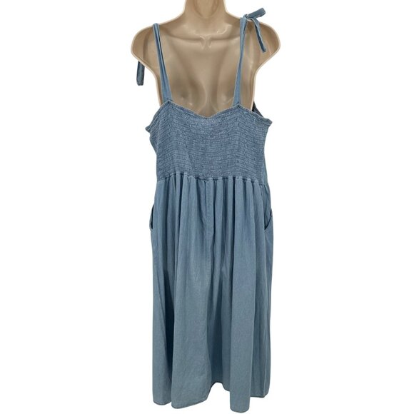 NWT LC Lauren Conrad Womens Chambray Blue Cotton Strap Sleeve Midi Dress XXL - Picture 4 of 13